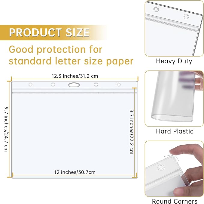 6PCS Hard Sheet Protectors 8.5x11 Waterproof Resealable Zip Paper Page Protectors Clear Rigid Plastic Sleeves for Photos Certificate, Heavy Duty Document Holder Wall Sign Holder, Horizontal