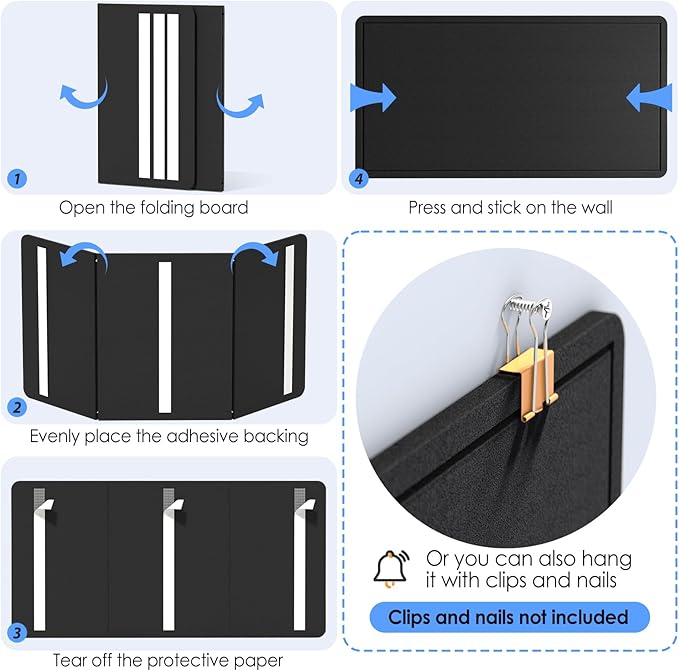 MaxGear Bulletin Board 35" x 17.5", Foldable Small Felt Board Vision Board Supplies, Cork Board for Office, Home, School, Pin Boards for Walls Decorative Picture Framed Display Board Black