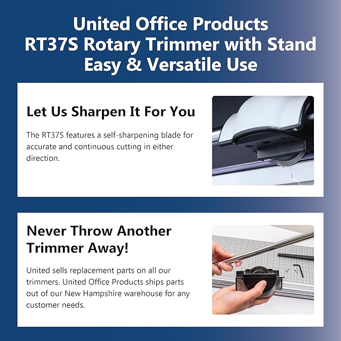 United Office Products RT37S Commercial Rotary Paper Trimmer with Stand and Fabric Catch Tray, Sturdy Metal Base, 38" Cut Length, 10 Sheet Capacity, Paper Cutter for Offices, Schools and Crafts
