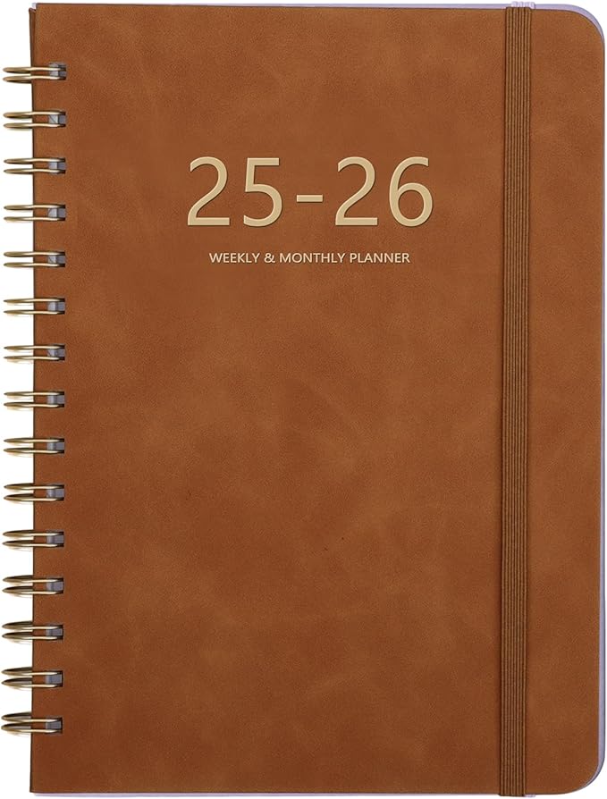 Academic Planner 2025-2026, Weekly and Monthly Calendar Planner, July 2025 - June 2026, 6.4" x 8.5", Faux Leather Cover Yearly Teacher Student Planning Agenda Book with Tabs, Pocket, Notes(Brown)