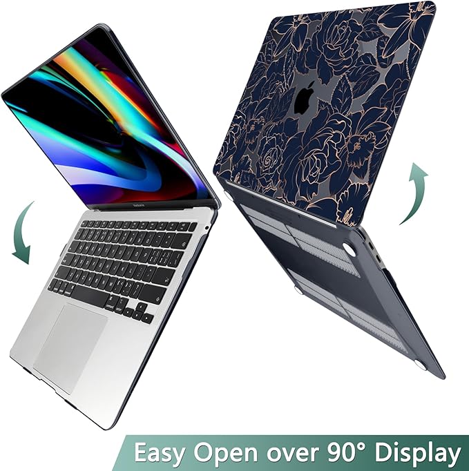 TWOLSKOO Compatible with MacBook Pro 13 inch Case 2023-2016 A2338 M2/M1 A2251 A2289 A2159 A1989 A1706, Plastic Hard Shell Cover & Keyboard Skin & Screen Protector, Elegant Roses