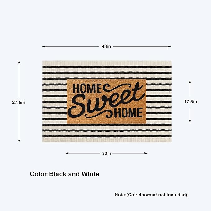 Collive Christmas Door Mat Outdoor Black and White Striped Rug 27.5" x 43.3", Farmhouse Front Porch Rug Reversible Washable Front Door Mats, Hand Woven Welcome Layered Doormat for Entryway Entrance