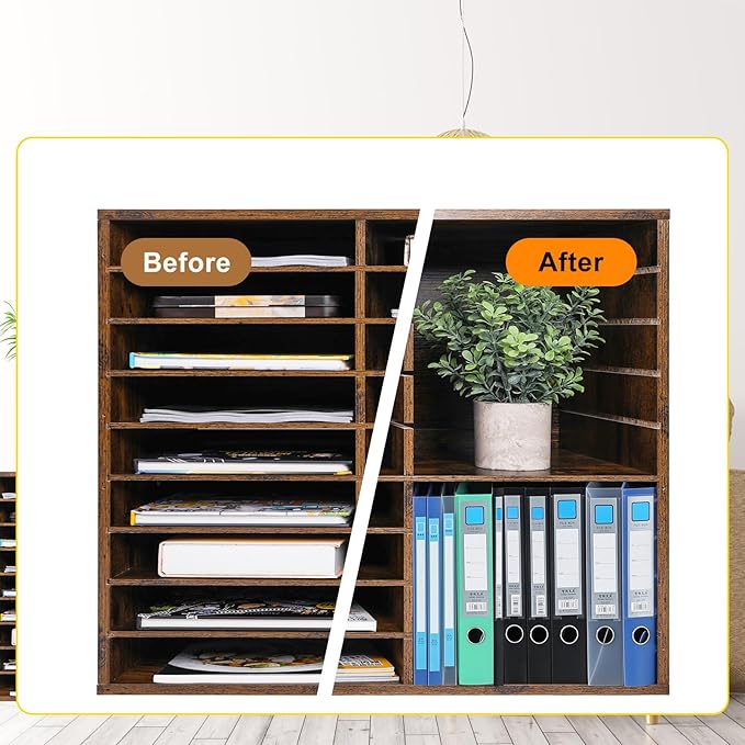 EasyPAG Mail Organizer Countertop, Wood Literature Organizer with Adjustable Shelves, Student Classroom Mailbox for School, Desktop Paper Sorter for Office Home, 36 Compartments, Archaize