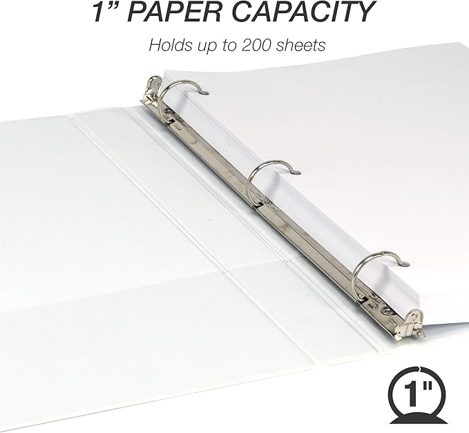 Samsill Durable 1 Inch Binder, Made in the USA, Round Ring Customizable Clear View Binder, White, 8 Pack (S88437)