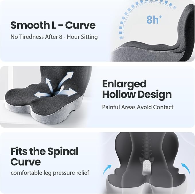 Back and Seat Cushion, 2025 New Ergonomic Non-Slip Memory Foam Seat Cushion with Back Support, L-Shaped Breathable Seat Cushions for Car, Office, Home (Blue)