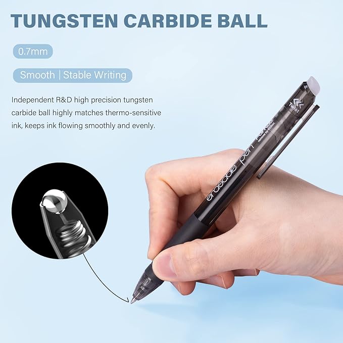 ParKoo Retractable Erasable Gel Pens, 20 Black Twist Pens, Fine Point 0.7 mm, Make Mistakes Disappear, Smooth Writing with Comfortable Grip for Journaling Drawing, School Supplies