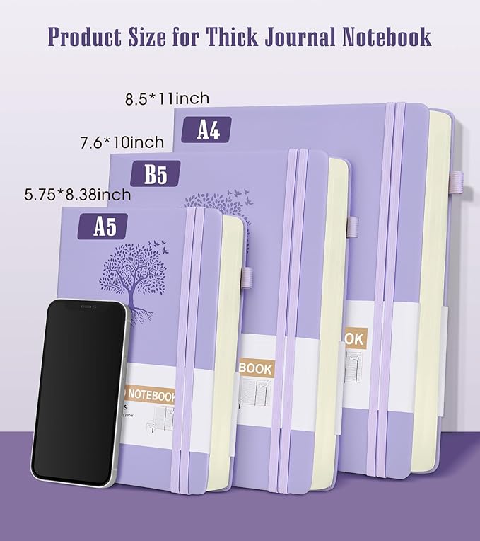 Lined Journal Notebook, 365 Pages B5 Large Journals for Writing Ruled Notebook, Hardcover Leather Journal for Women Men, Daily Notebook for Work, Note Taking, 100Gsm Thick Paper(7.6'' X 10'' Purple)