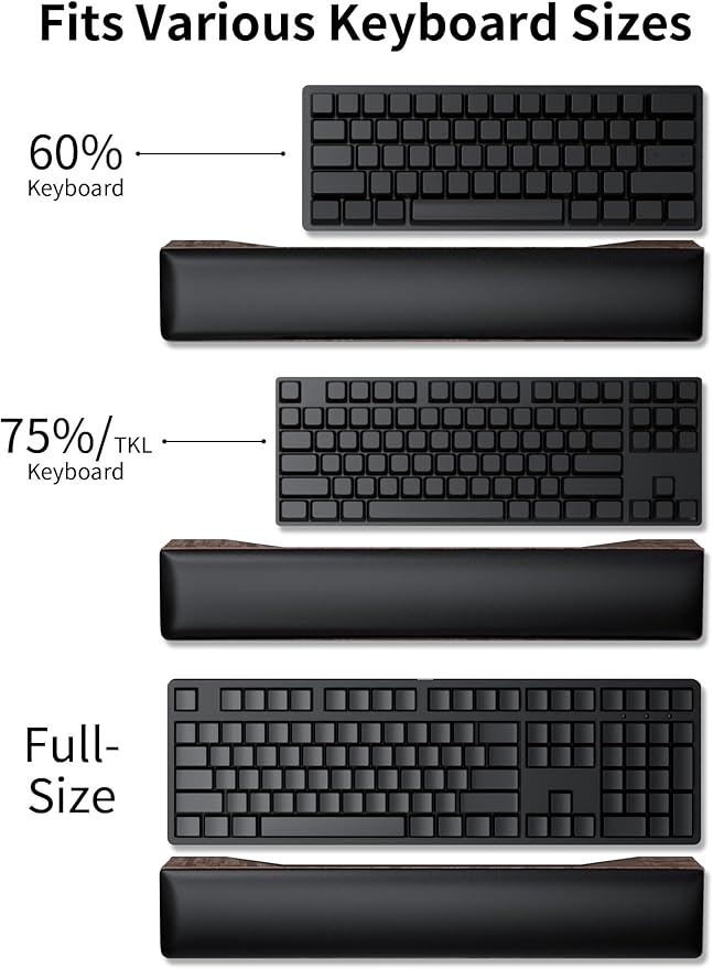 COLORCORAL Wrist Rest for Computer Keyboard Ergonomic Memory Foam Wrist Pad with Anti-Slip Rubber Base Wooden Keyboard Wrist Support for Typing Pain Relief