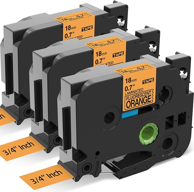 18mm Orange Label Tape Replacement for Brother TZe-B41 TZeB41 3/4" (0.7") Black on Fluorescent Orange TZe Tape Compatible with Brother P Touch Orange Tape for PTD400 PTD410 PTD600 PT2730, 3-Pack