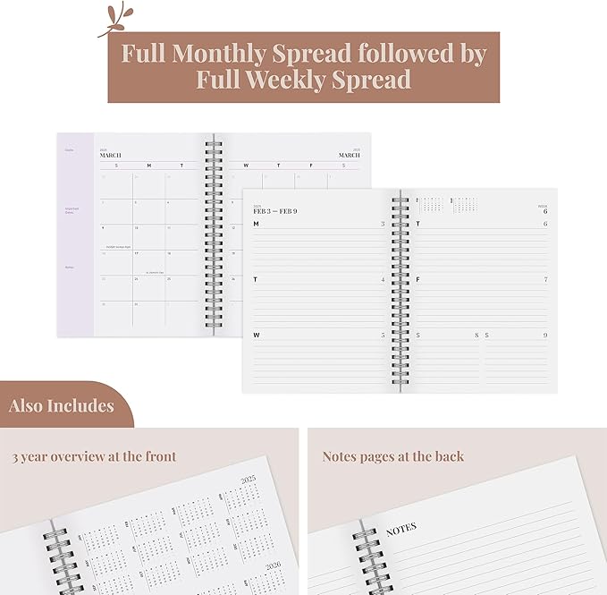 Rileys 2025 Weekly Planner - Annual Weekly & Monthly Agenda Planner, Jan - Dec 2025, Flexible Cover, Notes Pages, Twin-Wire Binding (8 x 6-Inches, Purple)