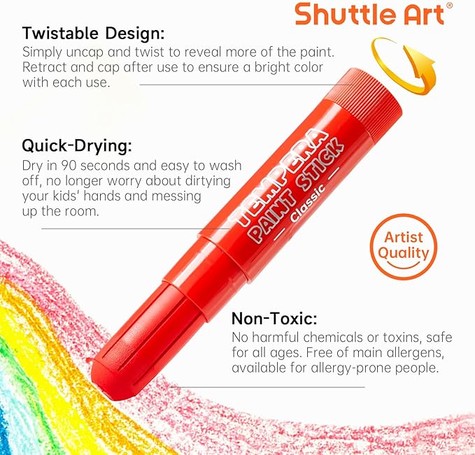 Shuttle Art Tempera Paint Sticks - 30 Solid Colours - Quick Drying - Works Great on Paper, Wood, Glass, Ceramic, Canvas