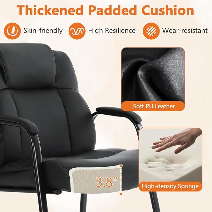 CLATINA Big & Tall 500 lb. Guest Chair, Leather Reception Chairs with Sled Base and Padded Arm Rest for Waiting Room Office Home and Meeting Conference-Black