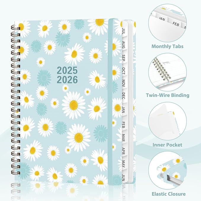 Planner 2025-2026 for Women & Men, Weekly and Monthly Calendar Notebook (July 2025 - June 2026), Hardcover Spiral Bound School Teacher Student Planner with Tabs, Inner Pocket, A5 (6.3" x 8.5")