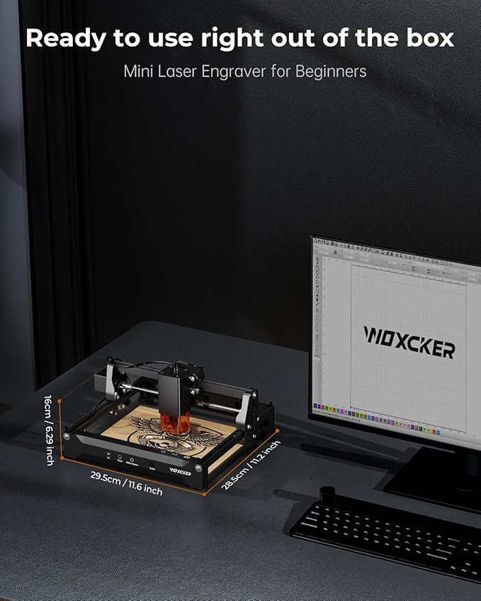 Laser Cutter and Engraver Machine, Woxcker L2 Mini 10W High-Precision No Need Installation for Metal, Wood, Acrylic, Leather, Glass Support Expansion Module (Class 1 Output Wattage: 10000 mW)