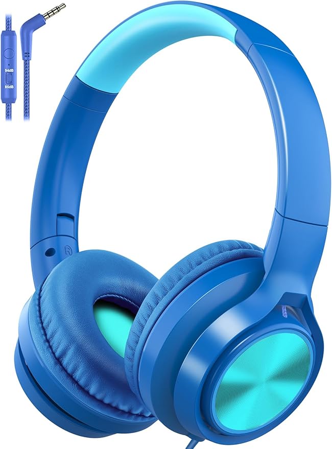 Kids Headphones with Microphone, Wired Over Ear Headsets with Limited Volume 85dB/ 94dB for Boys Girls Teens Children Online School/Travel/iPad/Tablet/Cellphone