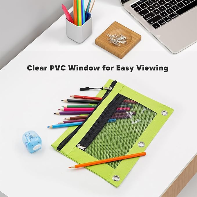 DoDoMagxanadu 3 Ring Pencil Pouch, Binder Pencil Pouch with Zipper and Mesh Window,8pack 8colors