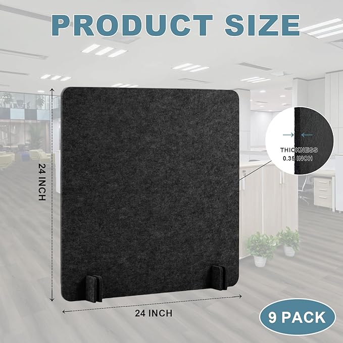 9 Pack Desk Divider-24 x 24" Acoustic Desk Dividers for Students-Durable Felt Desk Privacy Panel Set-Freestanding Desk Divider with Noise-reducing Design with 4 Support Feet for Office or Home Use