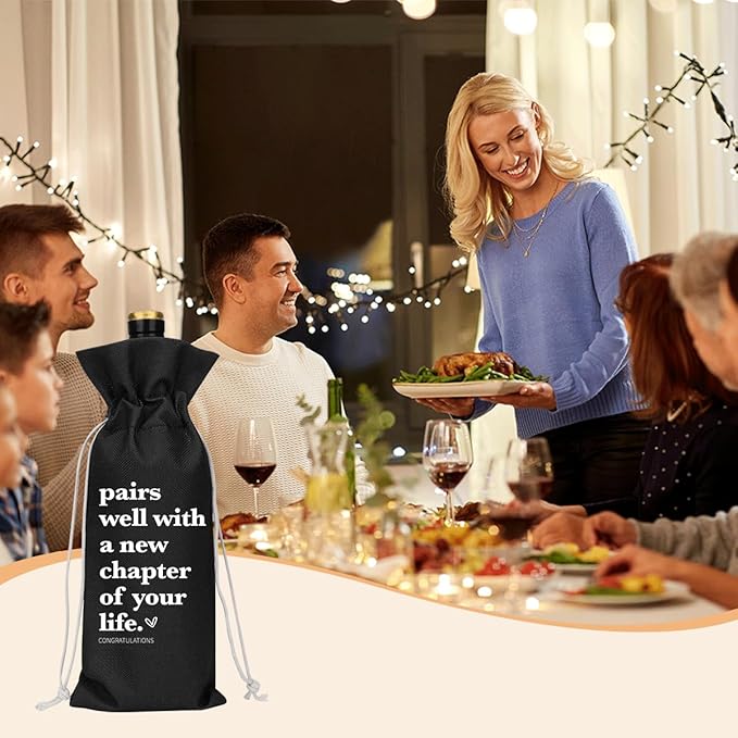 Black Funny New Chapter Wine Bag New Beginnings Gifts for Women Men Farewell Gifts for Friends Going Away Gifts for Coworkers Women Men Moving Away Gifts for Friends New Teacher Gifts