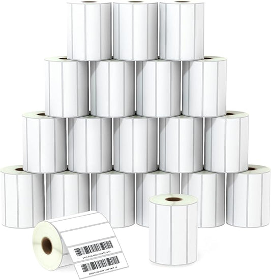 BETCKEY - 4" x 1" (102 mm x 25 mm) Multipurpose Labels Compatible with Zebra & Rollo Label Printer,Premium Adhesive & Perforated [20 Rolls, 27500 Labels]