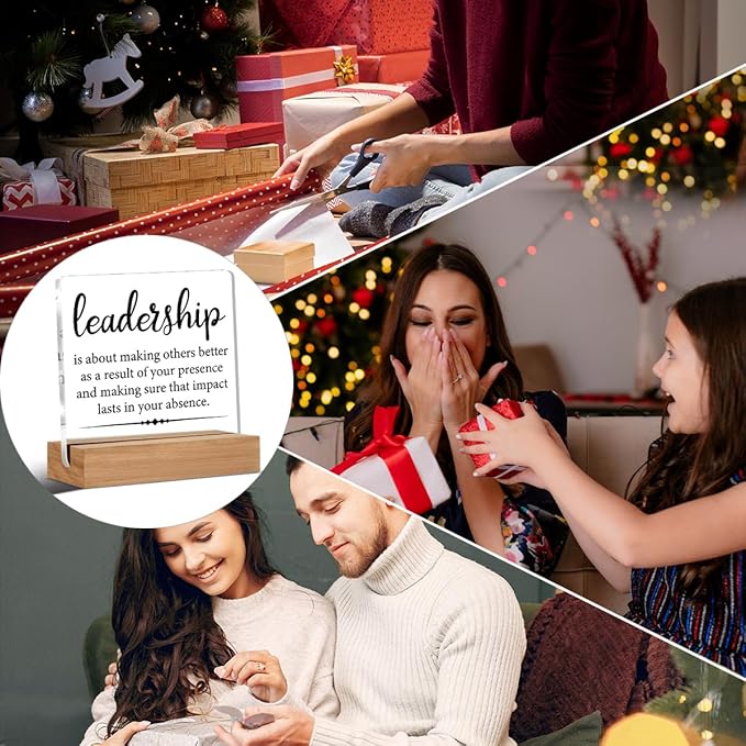 Gifts for Leader Boss Mentor Leadership Quote Clear Desk Decorative Sign Leadership is About Making Others Better Sayings Acrylic Sign With Wooden Stand for Desk Table Shelf