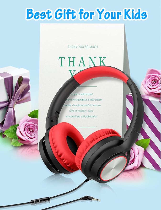 Kids Headphones with Microphone, Wired Over Ear Headsets with Limited Volume 85dB/ 94dB for Boys Girls Teens Children Online School/Travel/iPad/Tablet/Cellphone