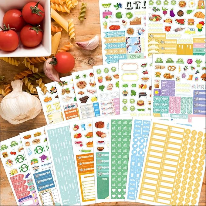 1700+ Planner Stickers Book, 24 Sheets Waterproof Repositionable Stickers for Journal, Bullet Planner, Scrapbook & Calendar, Functional Decorative Sticker Set & Gift (Dietary Arrangements)