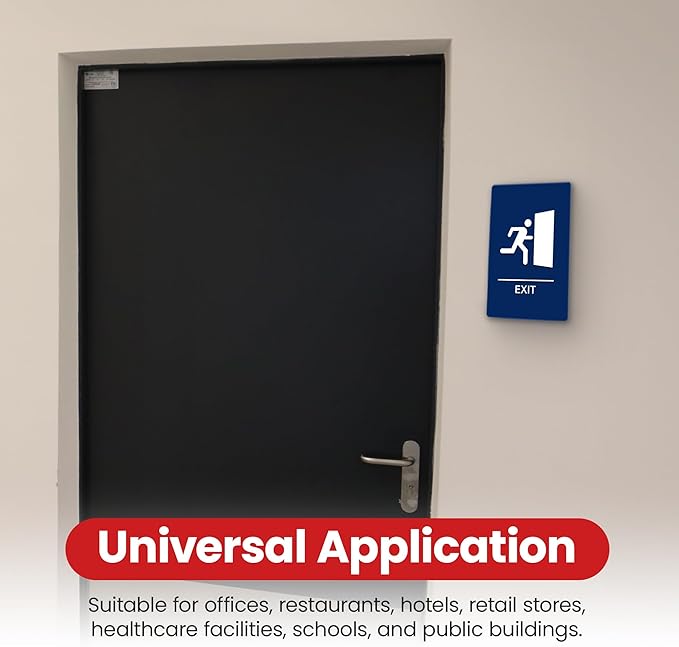 Promot Exit Sign – ADA Braille Exit Sign for Business, Self-Adhesive, 9" x 6", Commercial Door Signage, Office Wall Decor - Blue