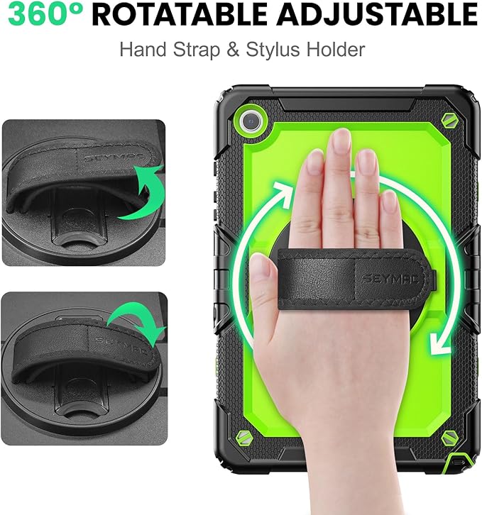 SEYMAC Case for Samsung Galaxy Tab A9+/ A9 Plus Case 11" (SM-X210/X216/X218), Heavy Duty Shockproof Protective Case with Screen Protector, Rotating Stand, Hand/Shoulder Strap, Green
