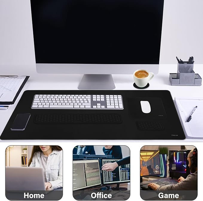 MOSISO Large Gaming Mouse Pad&Massage Keyboard Wrist Rest&Mousepad&Wrist Rest&Coaster,Ergonomic Non-Slip Base Pad Set&Pain Relief Easy Typing Cushion with Memory Foam for Home Office, Black