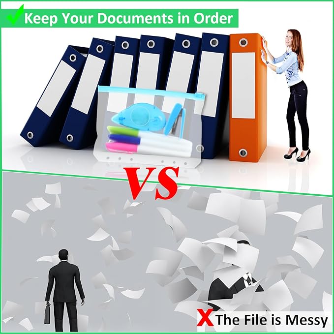 40 Pieces 6 Ring Binder Zipper Pouch, 6 Hole Binder Pockets with Zipper Bulk Binder Folders Plastic Binder Pouch Loose Leaf Bags Waterproof PVC Document Filing Bag(Colorful, B6)