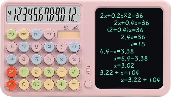 Calculators Desktop with Notepad Writing Tablet,12 Digit Large Button Office Calculator, – Solar & Battery Powered Math Tool with Large Display for Office, Business & Study,School & Home (Pink)