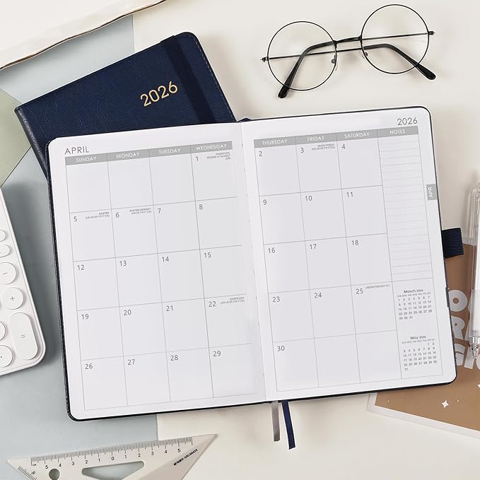 2026 Planner - Planner 2026, 2026 Weekly Monthly Planner, Jan.2026 - Dec.2026, 5.7'' x 8.4'', Thick Paper, Leather Cover, Pen Holder, Back Pocket, Bookmarks, Perfect Daily Organizer - Navy Blue