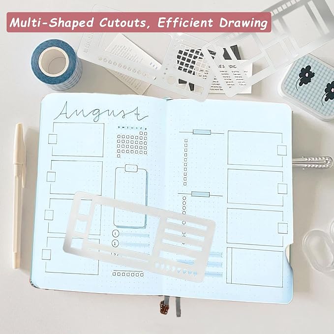 Handmade Flexible Record Template,3PC Stencils Drafting Tools,Reusable Templates Planner Stencils for Journaling Checklist/Habit Trackers/Task Lists/Daily Planning (#A)