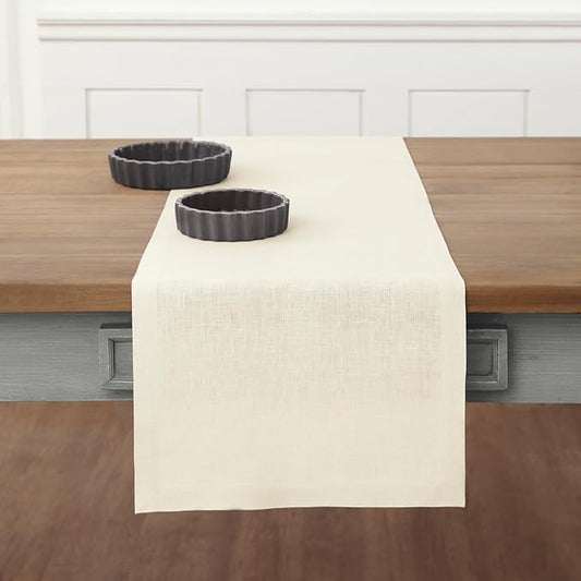Solino Home Linen Ivory Table Runner 60 Inches - 100% Pure Linen Small Table Runner 14 x 60 Inch Ideal for Dresser and Coffee Tables - Fall, Autumn, Thanksgiving, Christmas, Holiday - Fete