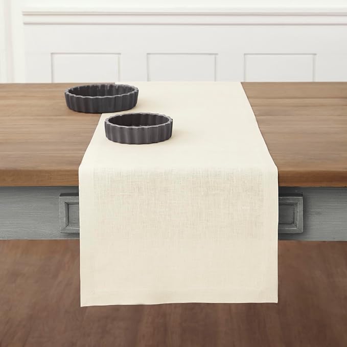 Solino Home Linen Ivory Table Runner 48 Inches - 100% Pure Linen Small Table Runner 14 x 48 Inch Ideal for Dresser and Coffee Tables - Fall, Autumn, Thanksgiving, Christmas, Holiday - Fete