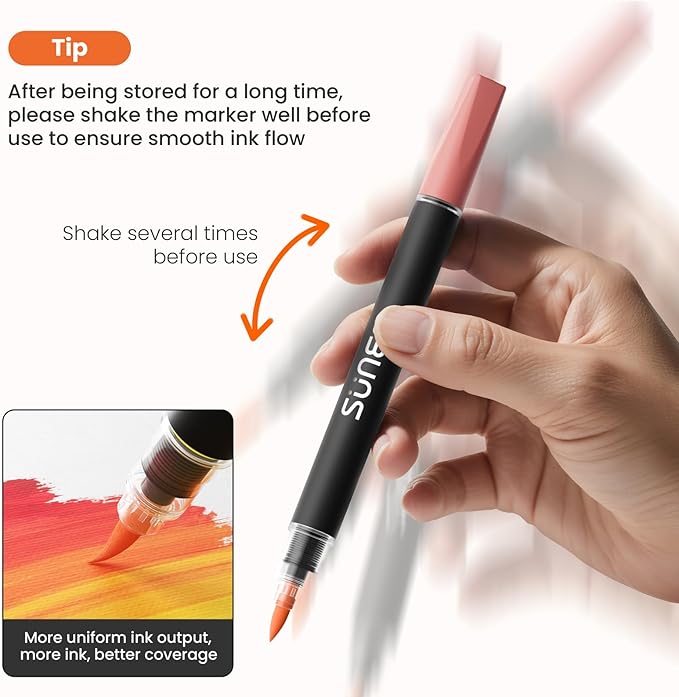 SUNEE 72 Colors Acrylic Paint Markers, 36 Pack Brush Tip Paint Pens with Automatic Ink Control System, Coloring Markers for Metal, Rock, Ceramic, Wood, Canvas, Glass, DIY Crafts Art Supplies Kit