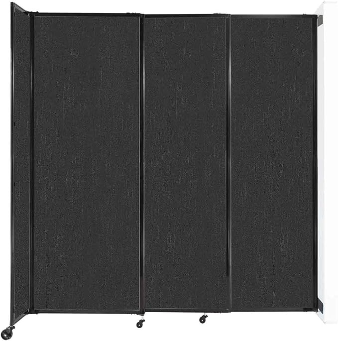 Wall-Mounted Sliding StraightWall Room Divider | Adjustable Widths | Locking Wheels | Room Separator | Up to 7'2" Wide x 7'6" Tall Black Fabric Panels