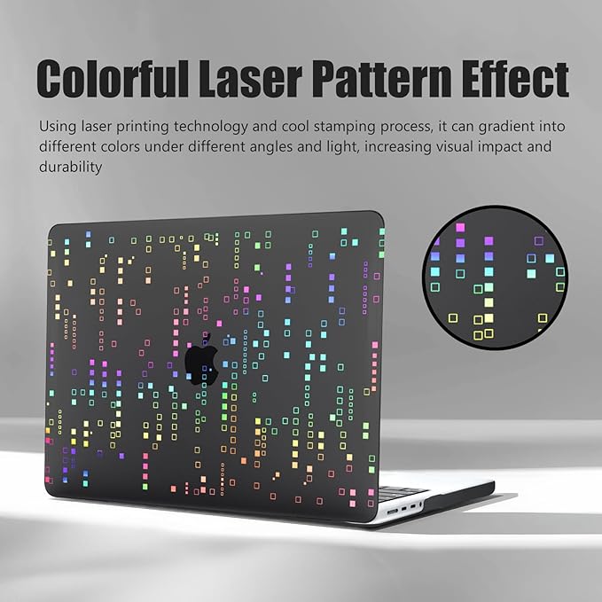 DTangLsm for M4 MacBook Air 13 inch Case 2025 2024-2022 M3 M2 A3240 A3113 A2681, Clear Plastic Hard Case for MacBook Air 13.6 inch Laser Print Laptop Shell&Keyboard Cover for Mac Air M4,Squares Black