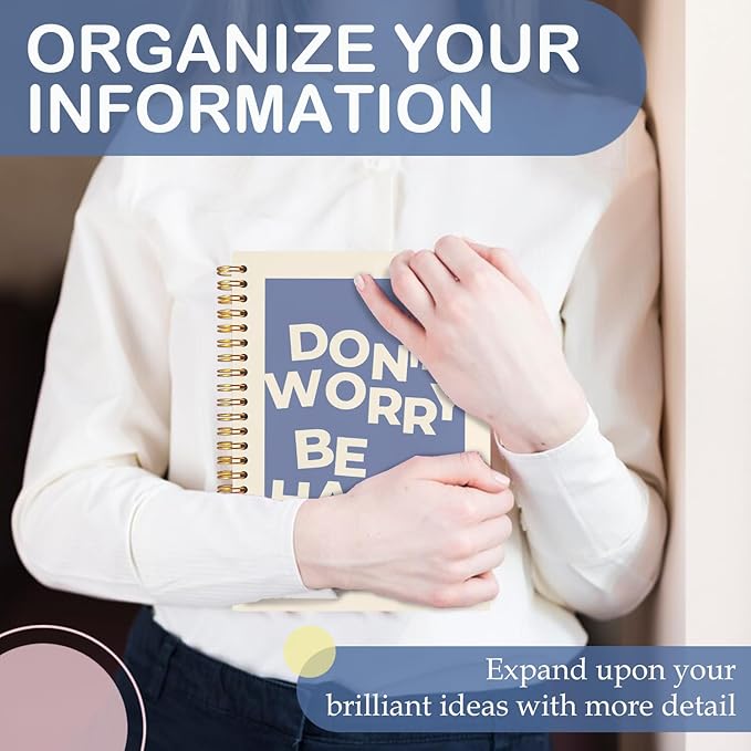 SNNDER Inspirational Notebook, Mental Health Journal for Women, Motivational Positive Affirmations Journal, Don't Worry Be Happy Blue Hardcover Spiral Notebooks 5.5x8.3 Inch