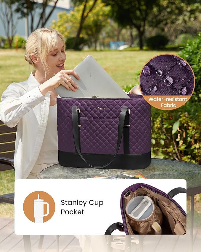 LOVEVOOK Laptop Bag for Women, 15.6 Inch Work Tote Computer Bag With Large Cup Holder, Lightweight Large Laptop Briefcase for Travel, Bussiness, Teacher