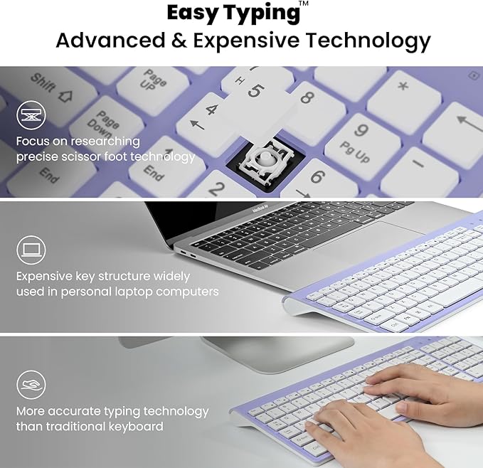 cimetech Wireless Keyboard and Mouse Combo, Compact Full Size Wireless Computer Keyboard and Mouse Set 2.4G Ultra-Thin Sleek Design for Windows, Computer, Desktop, PC, Notebook - Purple