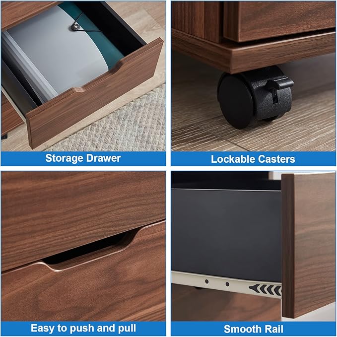 Farini 3-Drawer Vertical Filing Cabinet Rolling Wood Mobile File Cabinets Under Desk for Home Office with Casters (Brown Walnut, Non-Assembled)