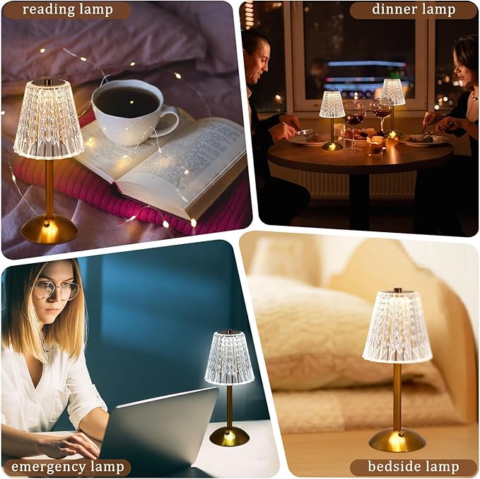 Liliful 6 Pcs LED Portable Cordless Table Lamp Touch Battery Operated Rechargeable Gold Desk Lamp 3 Color Dimmable for Bedroom Living Room Dining (Gold,Classic Style)