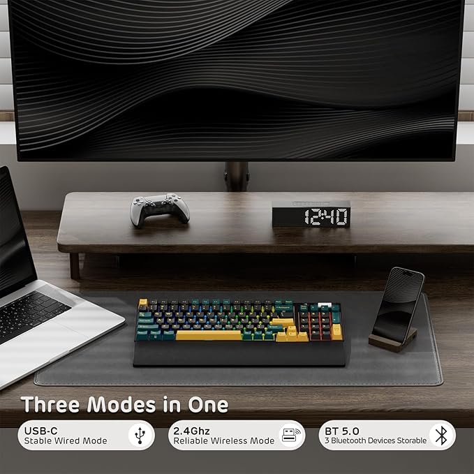 RK ROYAL KLUDGE RK96 RGB Limited Ed, 90% 96 Keys Wireless 3-Mode BT5.0/2.4G/USB-C Hot Swappable Mechanical Keyboard w/Wrist Rest, Volume Control, Software, Massive Battery, RK Viridian Switch
