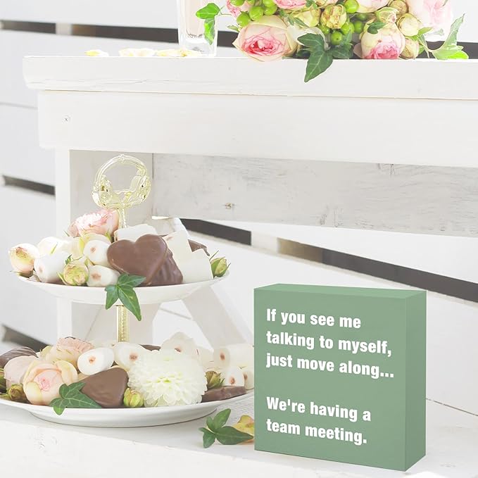 Sage Green Office Desk Accessories Decor Sign - Funny Green Wood Box Sign Cute Desk Accessories - Humor Office Box Plaque