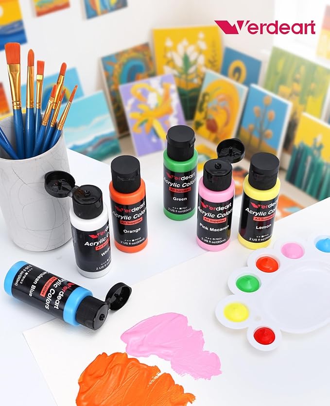 Acrylic Paint Set - 36 Colors 2 oz/59 ml Acrylic Paints for Professional Artists with 10 Brushes , Art Supplies for Painting Canvas Rock Wood Ceramic Glass Art Craft Painting, Rich Pigments Lasting Quality for Beginners, Students & Professional Artist