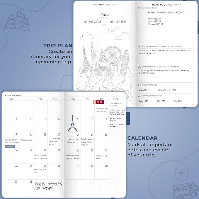 Clever Fox Travel Journal Pocket – Vacation & Road Trip Itinerary Planner Organizer & Traveling Memory Diary – Small Traveler Notebook (Smoke Blue)