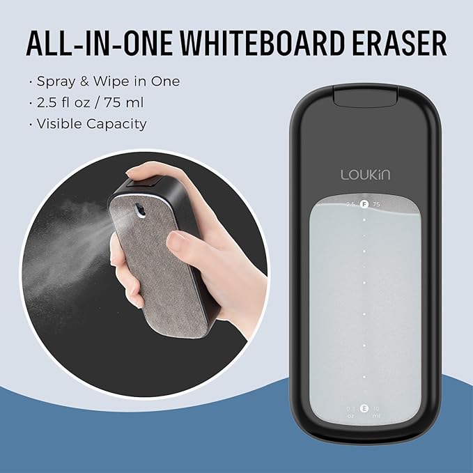 loukin Inventive All-in-One Dry Erase Eraser, Novel Replaceable Whiteboard Eraser with Built-in Cleaner, Unique Glass Board Erasers, Includes 2 Refill Pads, 1 Magnetic Holder, 2 Markers