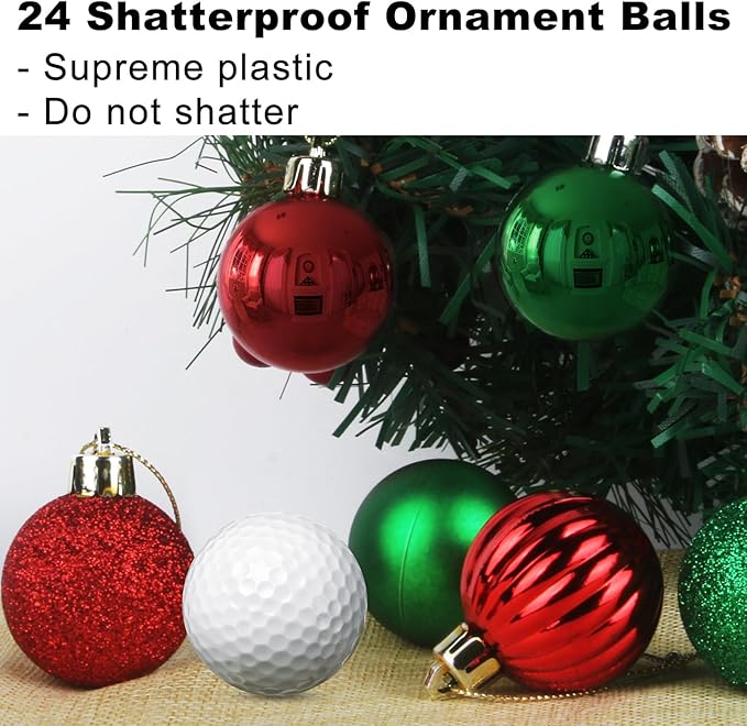 Red & Green 1.6" Small Christmas Balls Christmas Tree Decoration Ornaments Shatterproof Hanging Balls for Birthday Halloween Holiday Wedding Decorations Set of 24pcs