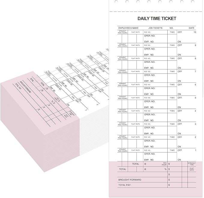 500 Pack Daily Time and Job Ticket 12 Flag Mechanics Time Sheets Cards for Employees Weekly Format Repair Shop Office Business, 4 1/4" x 9 1/2"